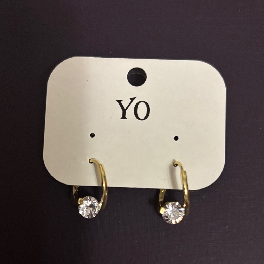Gold Hoop Earrings with Clear Stones